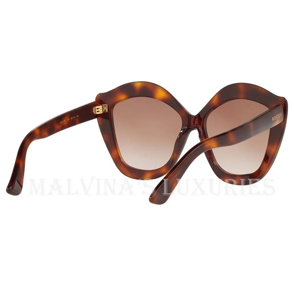 GUCCI SUNGLASSES GG0117S CAT EYE TORTOISE BROWN GRADIENT LIPS